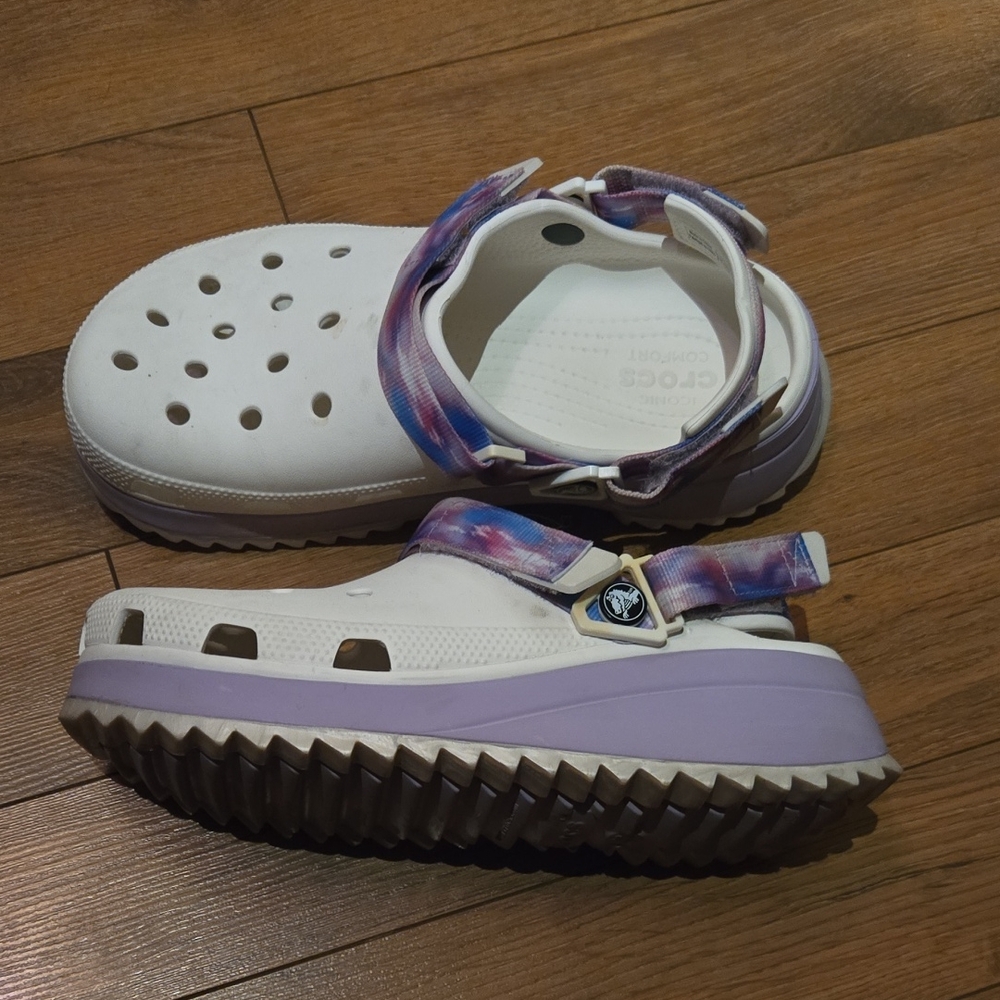 CROCS White and Lavender Platform Clogs